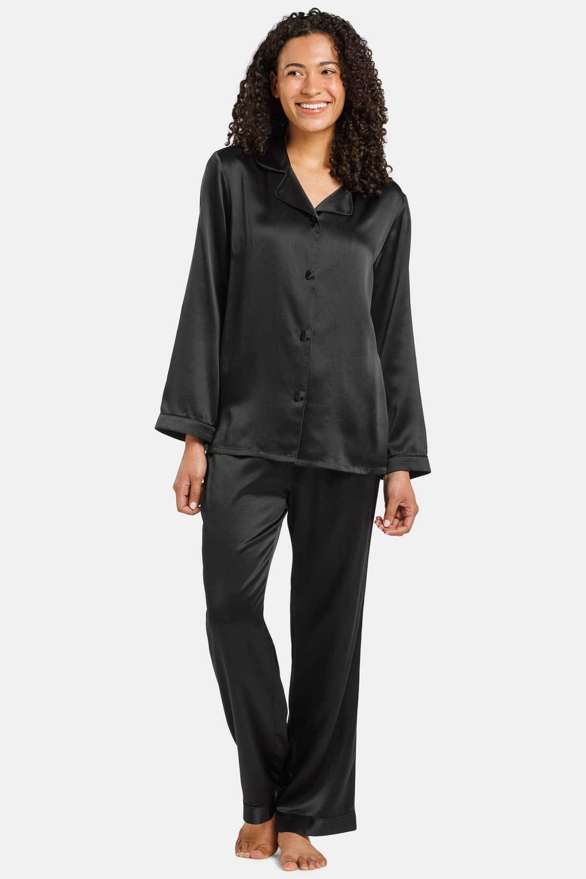 Women's 100% Mulberry Silk Classic Full Length Pajama Set with Gift Box Womens>Sleep and Lounge>Pajamas Fishers Finery Regular Moonless Night XS