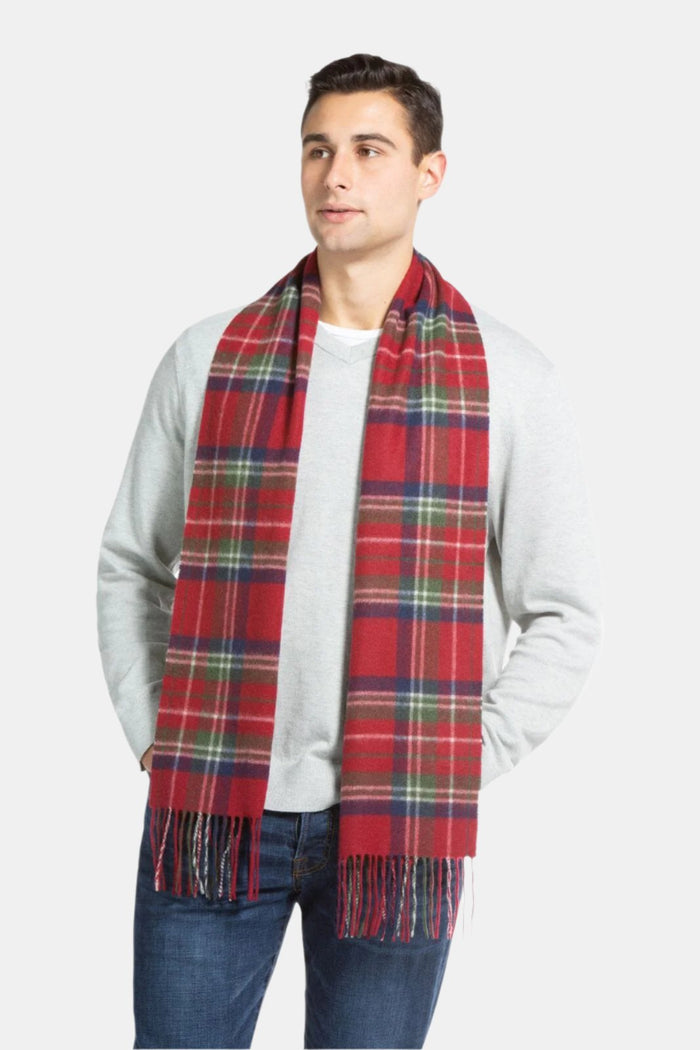 Men's Classic 100% Pure Cashmere Scarf Mens>Accessories>Scarf Fishers Finery Red Navy Plaid One Size