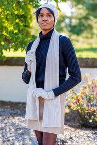 Women's 3pc 100% Pure Cashmere Cable Knit Hat Glove Scarf Set with Gift Box Womens>Accessories>Cashmere Set Fishers Finery Stone One Size