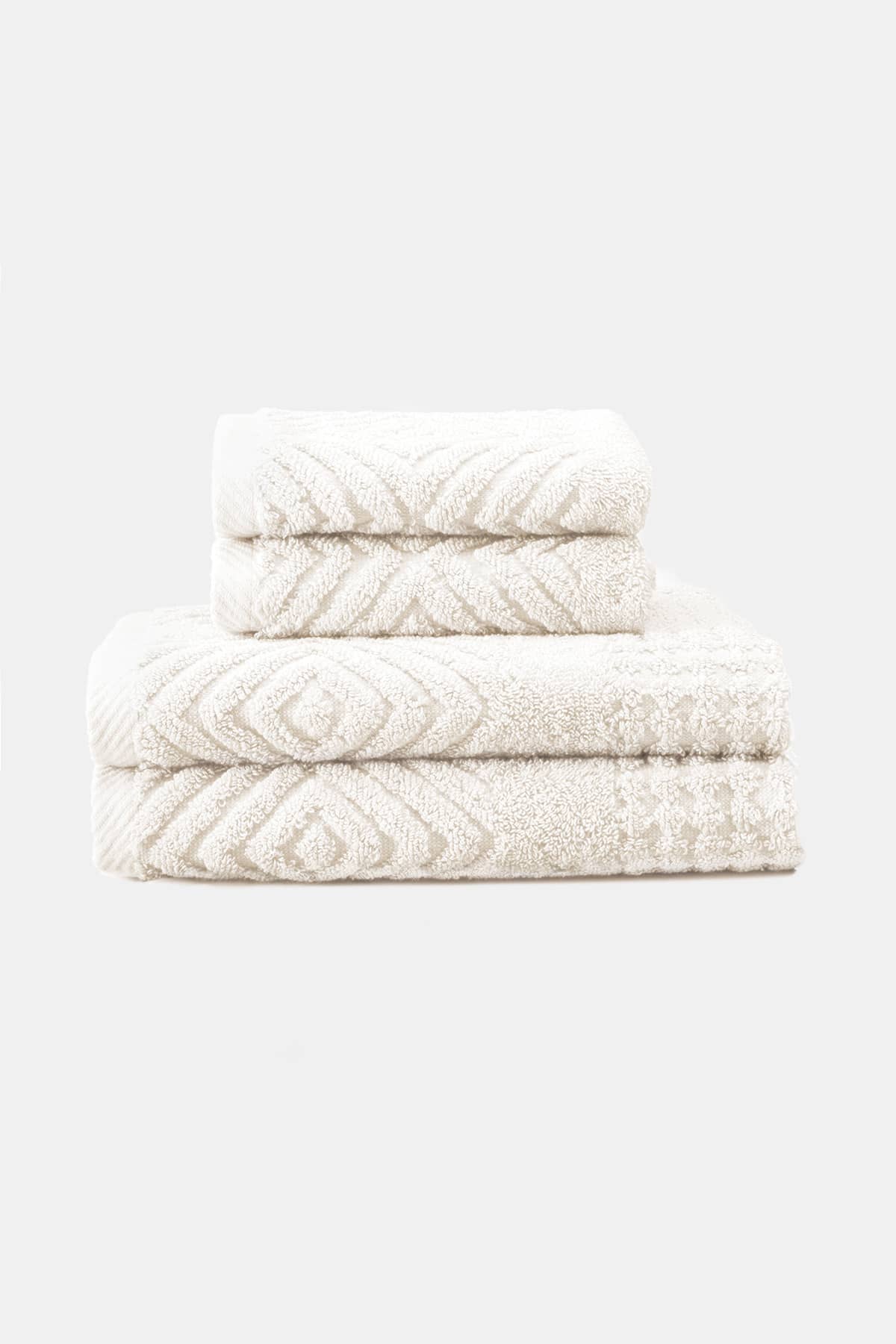 Texere 100% Organic Cotton Diamond Jacquard Towel Set Home>Bathroom>Towels Fishers Finery Cream 4 Pack ( 2 Hand & 2 Wash)