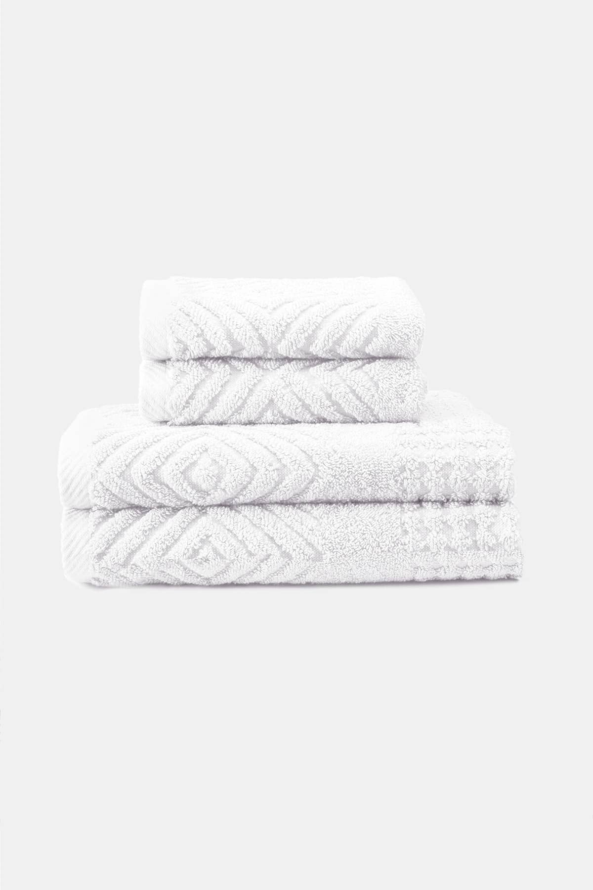 Texere 100% Organic Cotton Diamond Jacquard Towel Set Home>Bathroom>Towels Fishers Finery Bright White 4 Pack ( 2 Hand & 2 Wash)