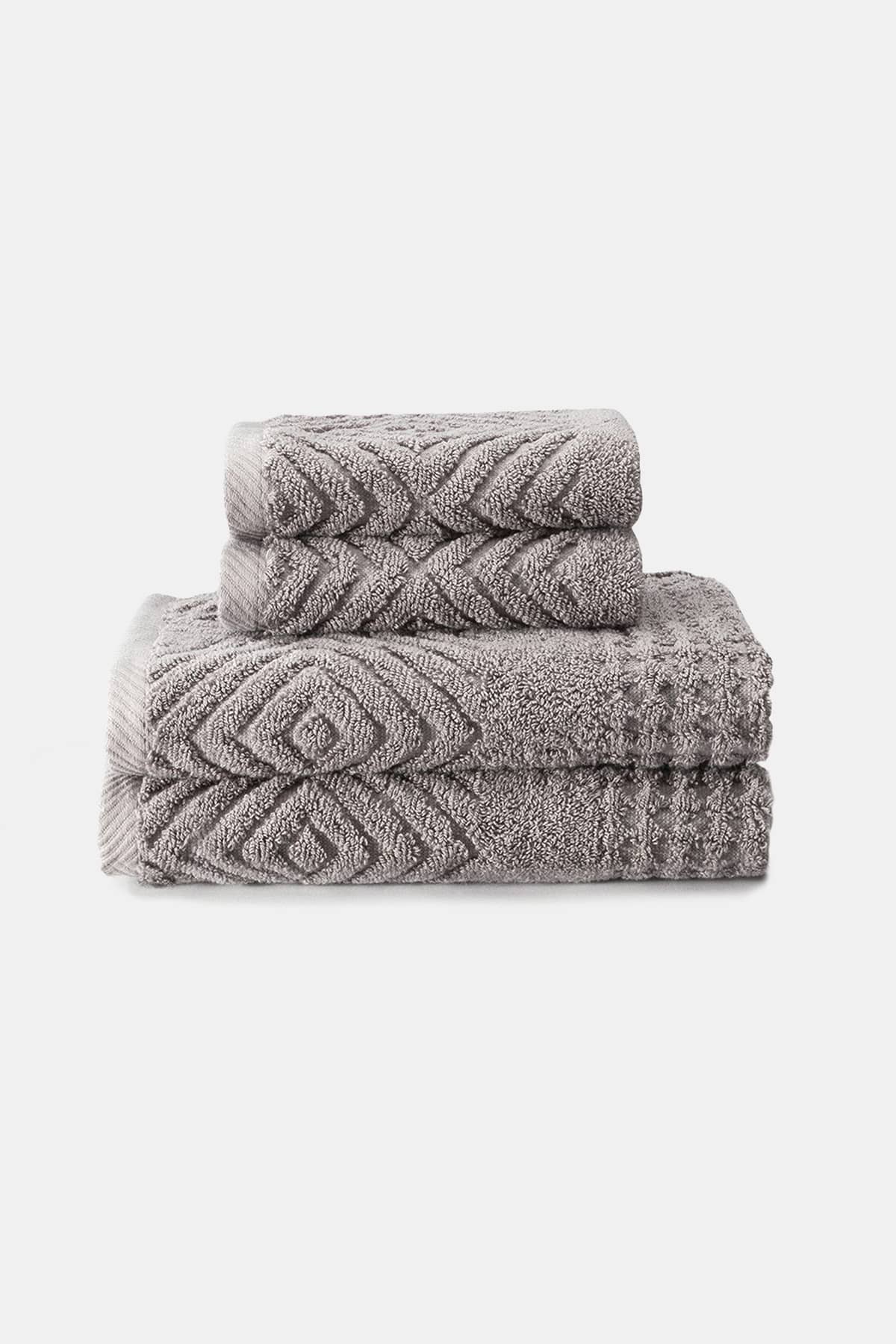 Texere 100% Organic Cotton Diamond Jacquard Towel Set Home>Bathroom>Towels Fishers Finery Cathedral Gray 4 Pack ( 2 Hand & 2 Wash)