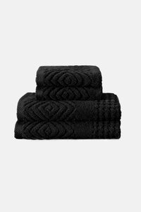 Texere 100% Organic Cotton Diamond Jacquard Towel Set Home>Bathroom>Towels Fishers Finery Black 4 Pack ( 2 Hand & 2 Wash)