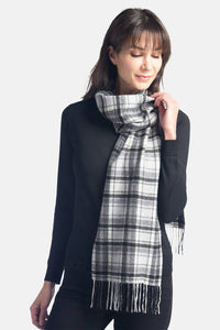 Women's Classic 100% Pure Cashmere Scarf Womens>Accessories>Scarf Fishers Finery Black White Gray Plaid One Size