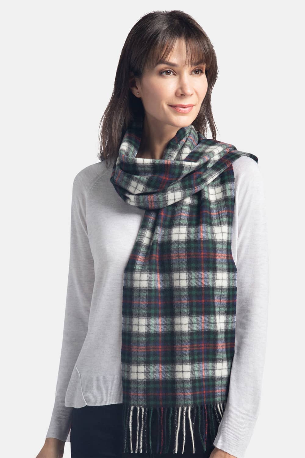 Women's Classic 100% Pure Cashmere Scarf Womens>Accessories>Scarf Fishers Finery Black White Red Plaid One Size