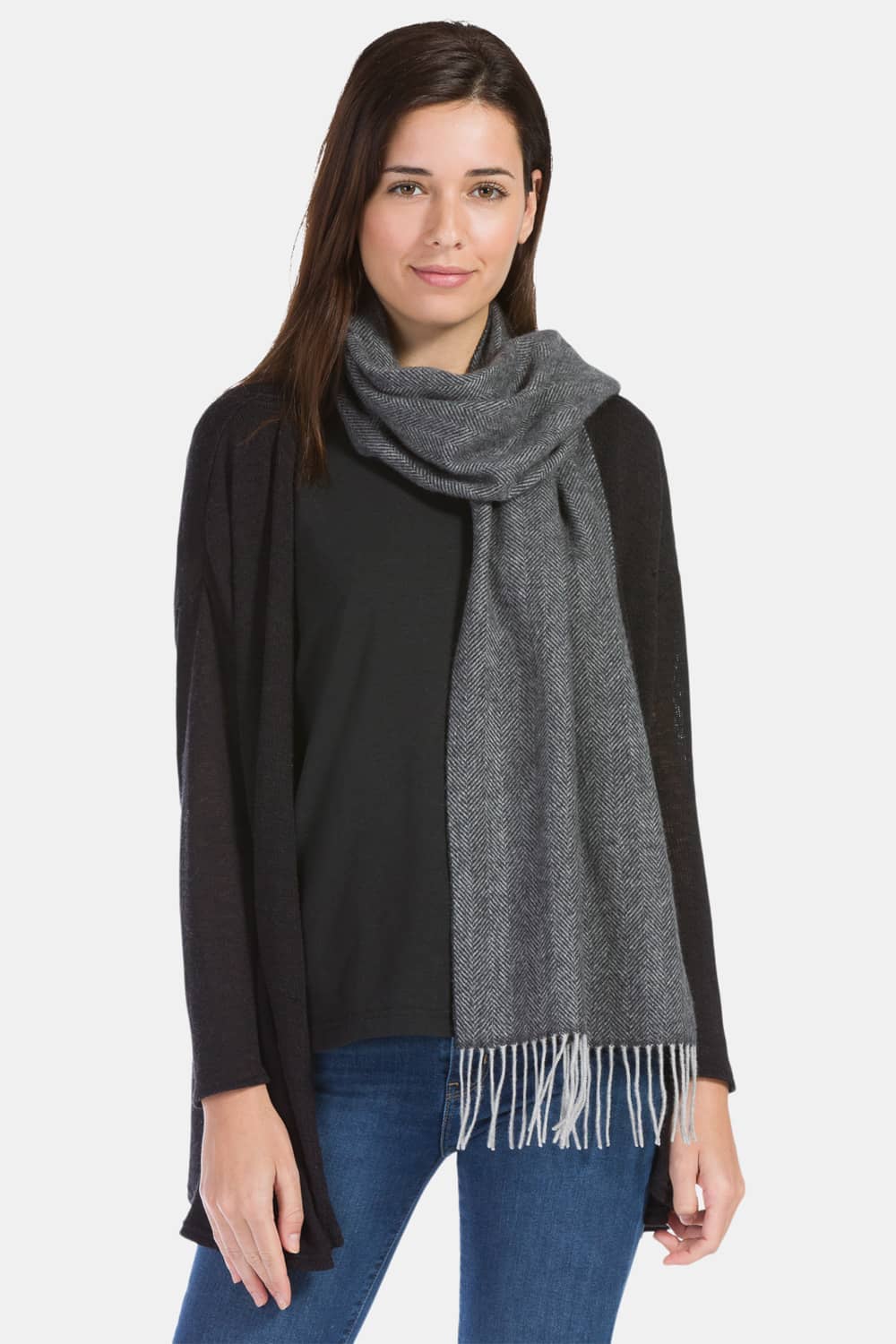 Women's Classic 100% Pure Cashmere Scarf Womens>Accessories>Scarf Fishers Finery Herringbone One Size