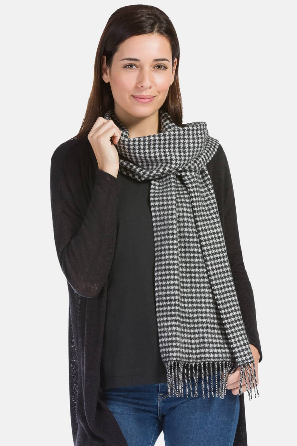 Women's Classic 100% Pure Cashmere Scarf Womens>Accessories>Scarf Fishers Finery Houndstooth One Size