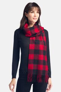 Women's Classic 100% Pure Cashmere Scarf Womens>Accessories>Scarf Fishers Finery Red Buffalo Plaid One Size