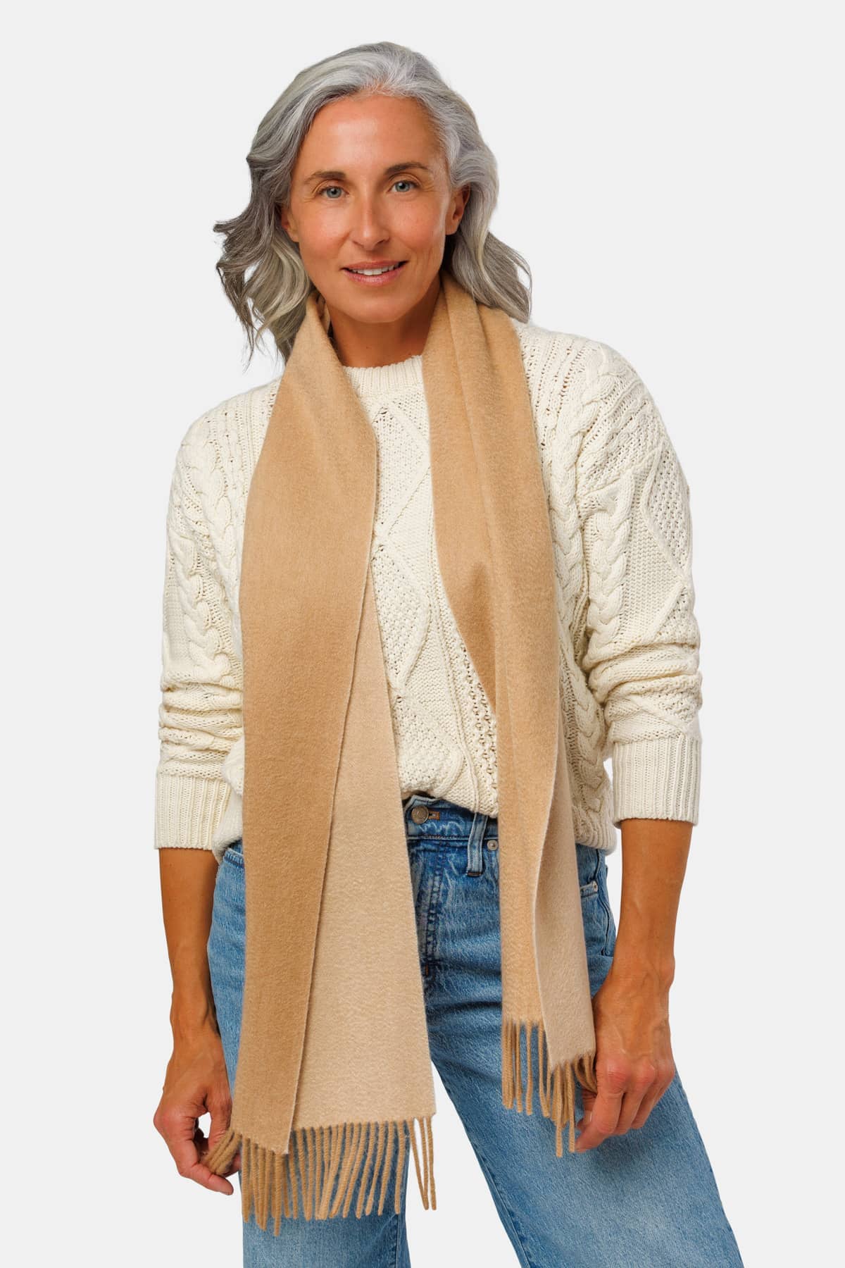 Women's Classic 100% Pure Cashmere Scarf Womens>Accessories>Scarf Fishers Finery Tan Two Tone One Size