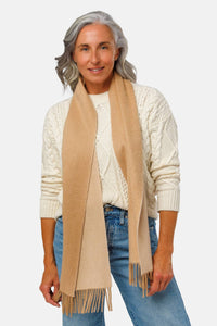 Women's Classic 100% Pure Cashmere Scarf Womens>Accessories>Scarf Fishers Finery Tan Two Tone One Size