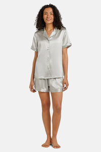Women's 100% Mulberry Silk Short Sleeve Pajama Set with Gift Box Womens>Sleep and Lounge>Pajamas Fishers Finery Light Silver Pearl XS