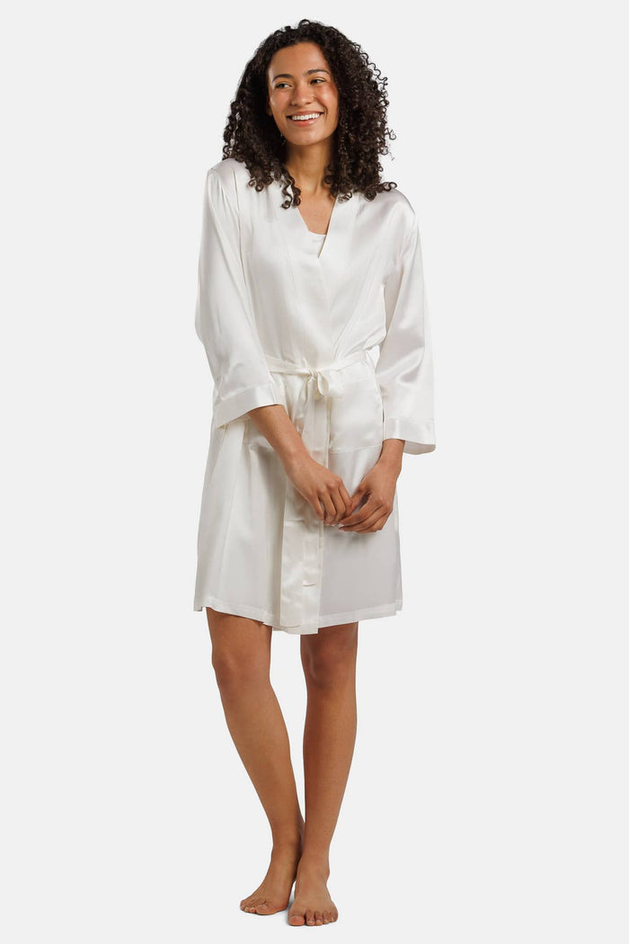 Women's 100% Pure Mulberry Silk Robe Womens>Sleepwear>Robe Fishers Finery Ivory XS
