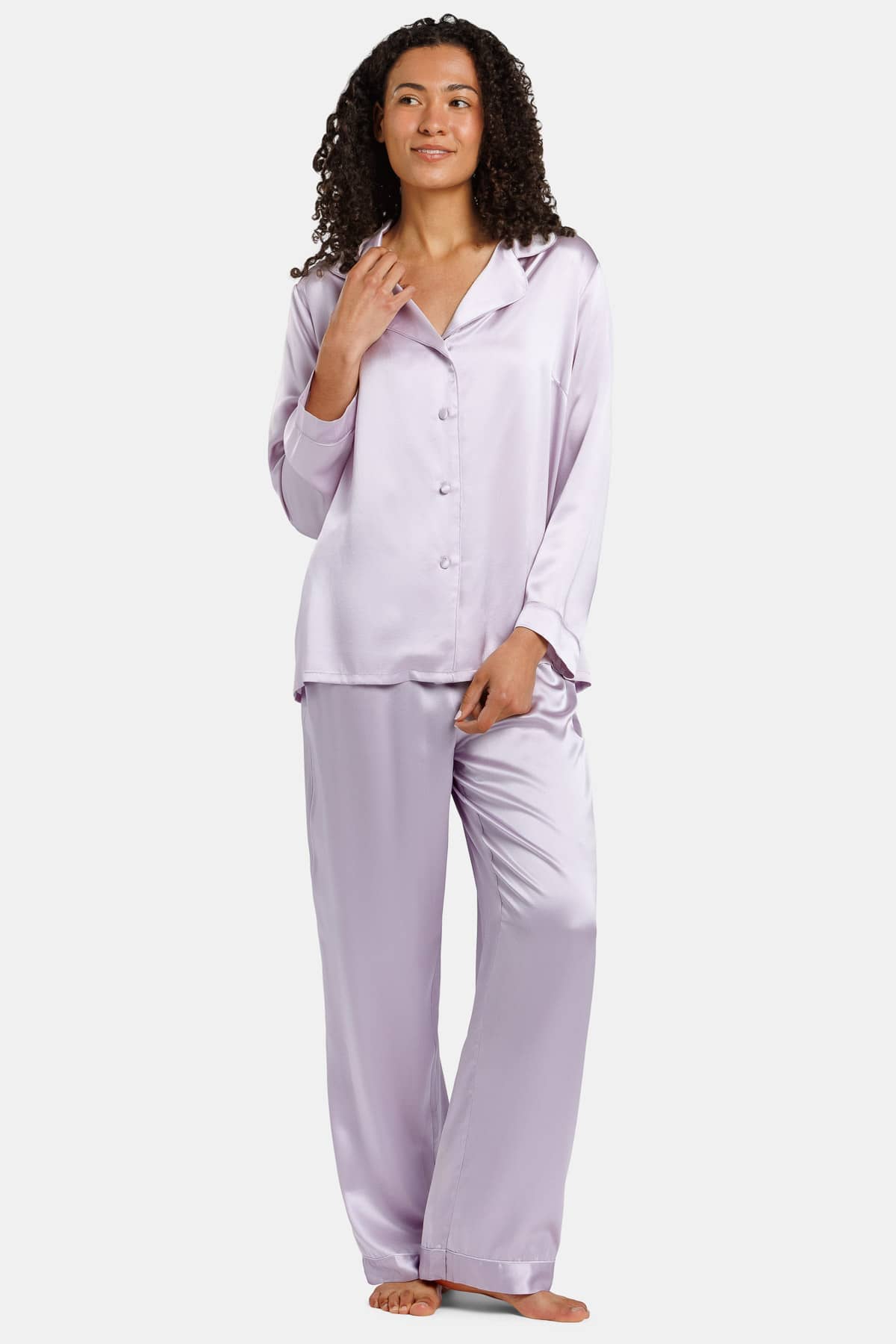 Women's 100% Mulberry Silk Classic Full Length Pajama Set with Gift Box Womens>Sleep and Lounge>Pajamas Fishers Finery Regular Lavender Fog XS