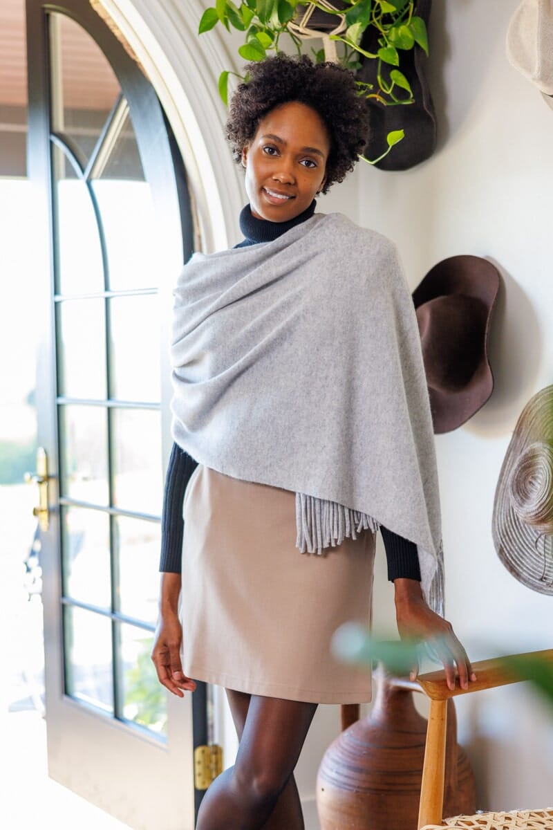 Women's 100% Pure Cashmere Knit Shawl Wrap with Fringe and Gift Box Womens>Accessories>Scarf Fishers Finery