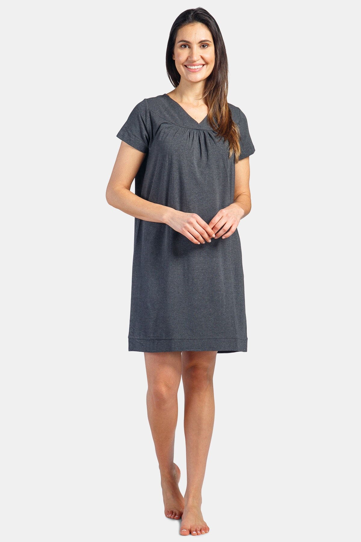 Women's Short Sleeve EcoFabric™ Nightgown - Relaxed Fit Womens>Sleepwear>Nightgown Fishers Finery Heather Gray X-Small