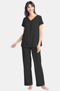 Women's Jersey Pajama Set with Gift Box- Short Sleeve Top and Full Length Pant Womens>Sleep and Lounge>Pajamas Fishers Finery Black XS