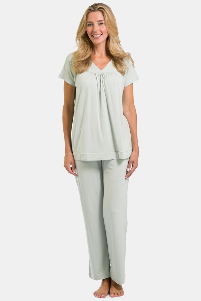 Women's Jersey Pajama Set with Gift Box- Short Sleeve Top and Full Length Pant Womens>Sleep and Lounge>Pajamas Fishers Finery Sea Glass XS