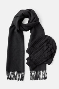 Women's 3pc 100% Pure Cashmere Cable Knit Hat, Glove & Woven Scarf Set with Gift Box Womens>Accessories>Cashmere Set Fishers Finery