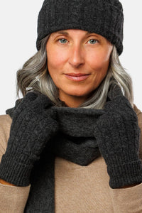 Women's 3pc 100% Pure Cashmere Cable Knit Hat, Glove & Woven Scarf Set with Gift Box Womens>Accessories>Cashmere Set Fishers Finery