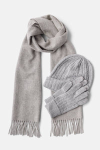 Women's 3pc 100% Pure Cashmere Cable Knit Hat, Glove & Woven Scarf Set with Gift Box Womens>Accessories>Cashmere Set Fishers Finery