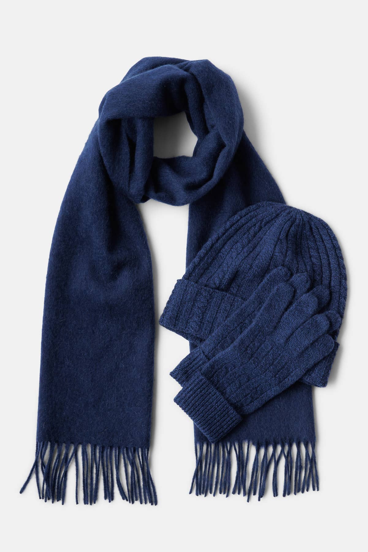 Women's 3pc 100% Pure Cashmere Cable Knit Hat, Glove & Woven Scarf Set with Gift Box Womens>Accessories>Cashmere Set Fishers Finery