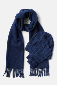 Women's 3pc 100% Pure Cashmere Cable Knit Hat, Glove & Woven Scarf Set with Gift Box Womens>Accessories>Cashmere Set Fishers Finery