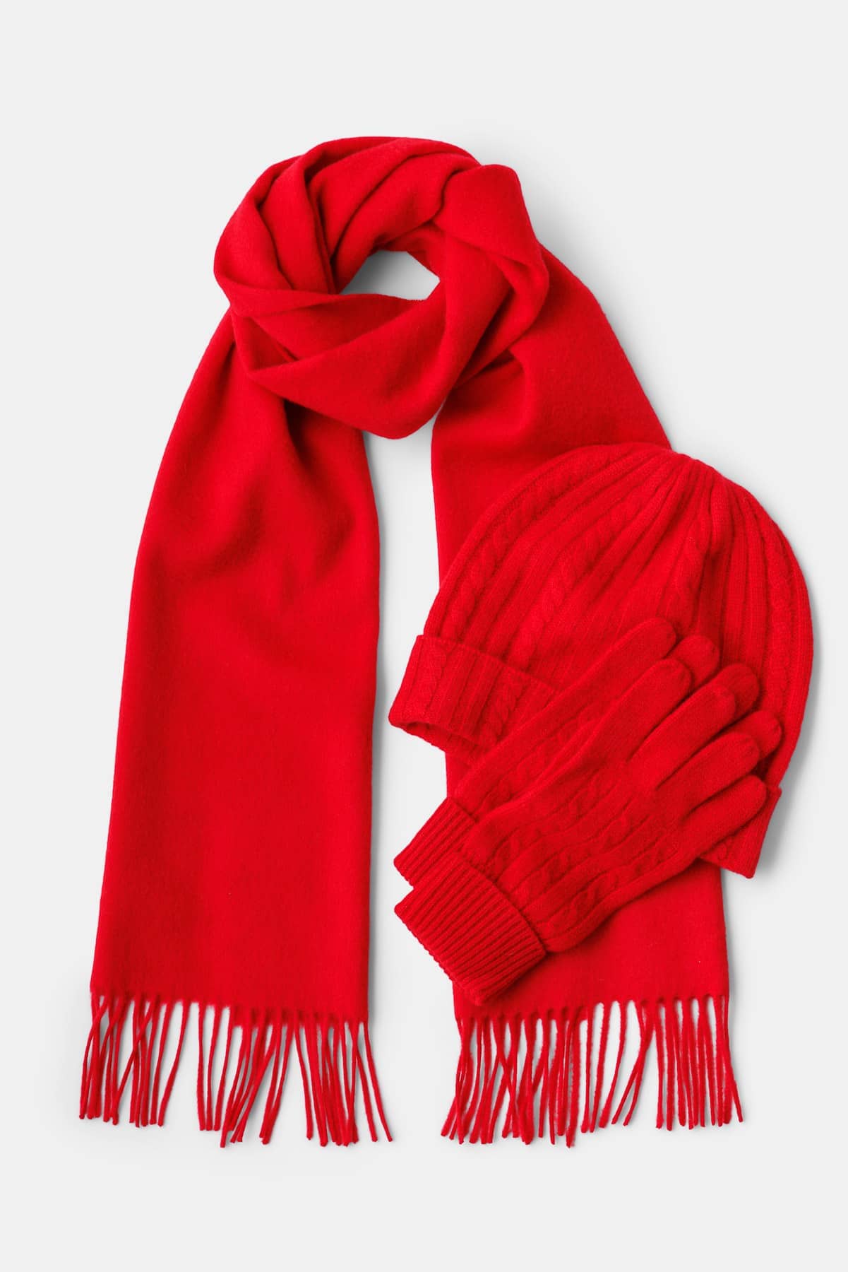 Women's 3pc 100% Pure Cashmere Cable Knit Hat, Glove & Woven Scarf Set with Gift Box Womens>Accessories>Cashmere Set Fishers Finery