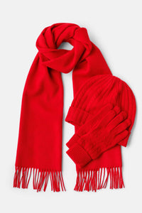 Women's 3pc 100% Pure Cashmere Cable Knit Hat, Glove & Woven Scarf Set with Gift Box Womens>Accessories>Cashmere Set Fishers Finery