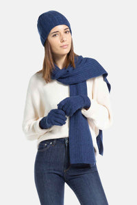 Women's 3pc 100% Pure Cashmere Cable Knit Hat Glove Scarf Set with Gift Box Womens>Accessories>Cashmere Set Fishers Finery Heather Navy One Size