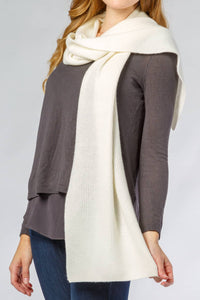 Women's 100% Pure Cashmere Ribbed Knit Scarf with Gift Box Womens>Accessories>Scarf Fishers Finery Cream