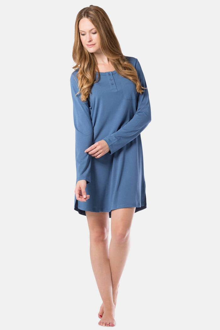 Women's EcoFabric™ Above Knee Henley Nightshirt Womens>Sleep and Lounge>Nightgown Fishers Finery Moonlight Blue X-Small