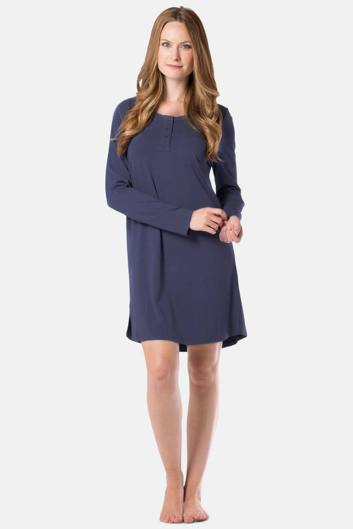 Women's EcoFabric™ Above Knee Henley Nightshirt Womens>Sleep and Lounge>Nightgown Fishers Finery Navy X-Small
