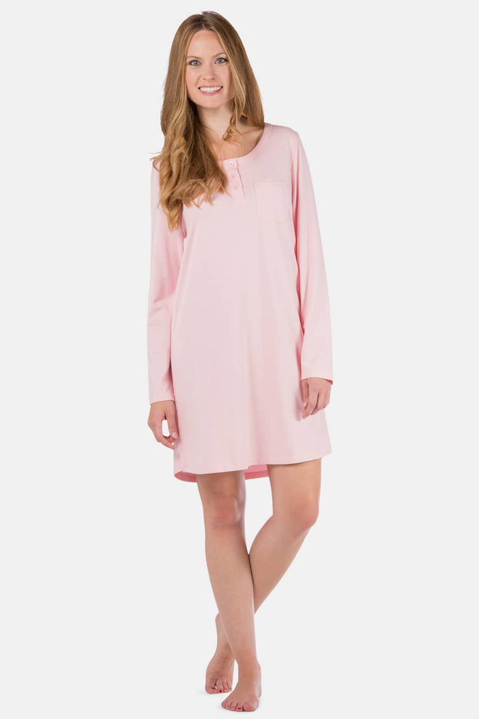 Women's EcoFabric™ Above Knee Henley Nightshirt Womens>Sleep and Lounge>Nightgown Fishers Finery Heavenly Pink X-Small