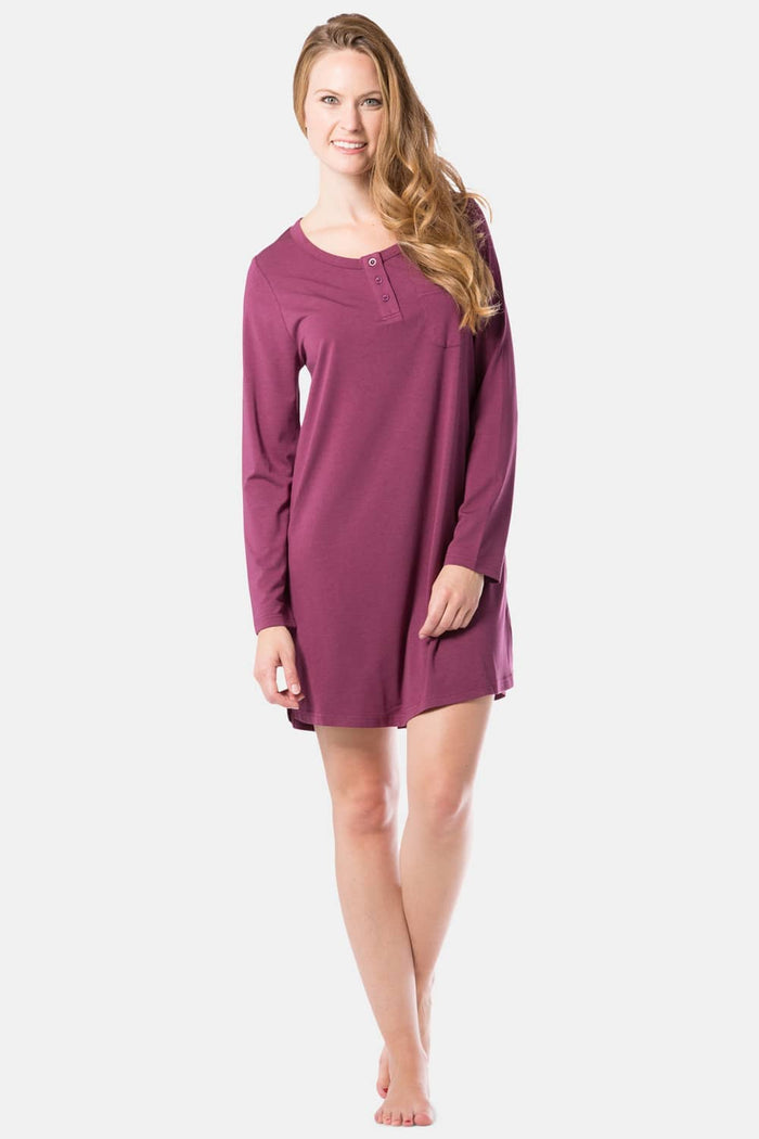 Women's EcoFabric™ Above Knee Henley Nightshirt Womens>Sleep and Lounge>Nightgown Fishers Finery Wine X-Small