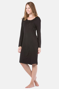 Women's EcoFabric™ Below Knee Henley Nightshirt Womens>Sleep and Lounge>Nightgown Fishers Finery Black X-Small