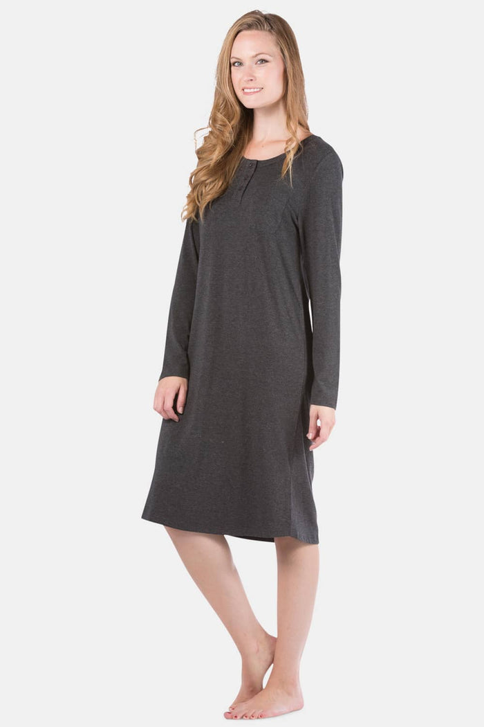 Women's EcoFabric™ Below Knee Henley Nightshirt Womens>Sleep and Lounge>Nightgown Fishers Finery Heather Gray X-Small