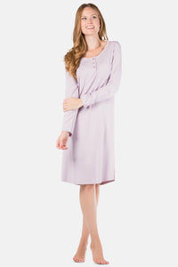Women's EcoFabric™ Below Knee Henley Nightshirt Womens>Sleep and Lounge>Nightgown Fishers Finery Lavender X-Small