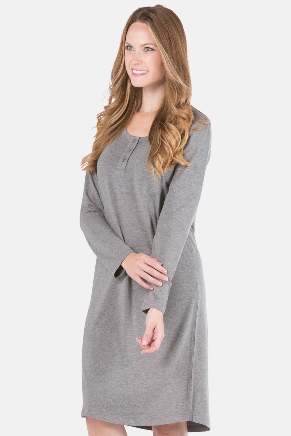 Women's Jersey Below Knee Henley Nightshirt Womens>Sleep and Lounge>Nightgown Fishers Finery