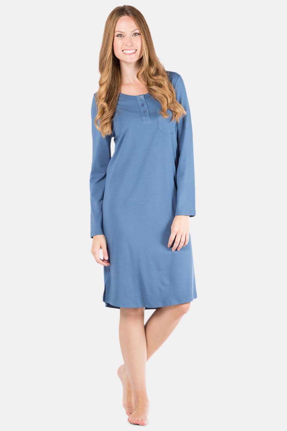 Women's EcoFabric™ Below Knee Henley Nightshirt Womens>Sleep and Lounge>Nightgown Fishers Finery Moonlight Blue X-Small