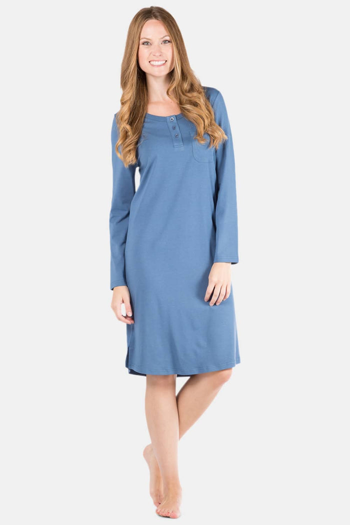 Women's EcoFabric™ Below Knee Henley Nightshirt Womens>Sleep and Lounge>Nightgown Fishers Finery Moonlight Blue X-Small