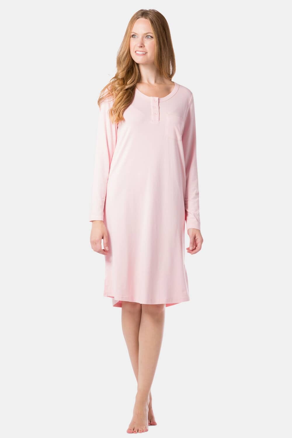 Women's EcoFabric™ Below Knee Henley Nightshirt Womens>Sleep and Lounge>Nightgown Fishers Finery Heavenly Pink X-Small