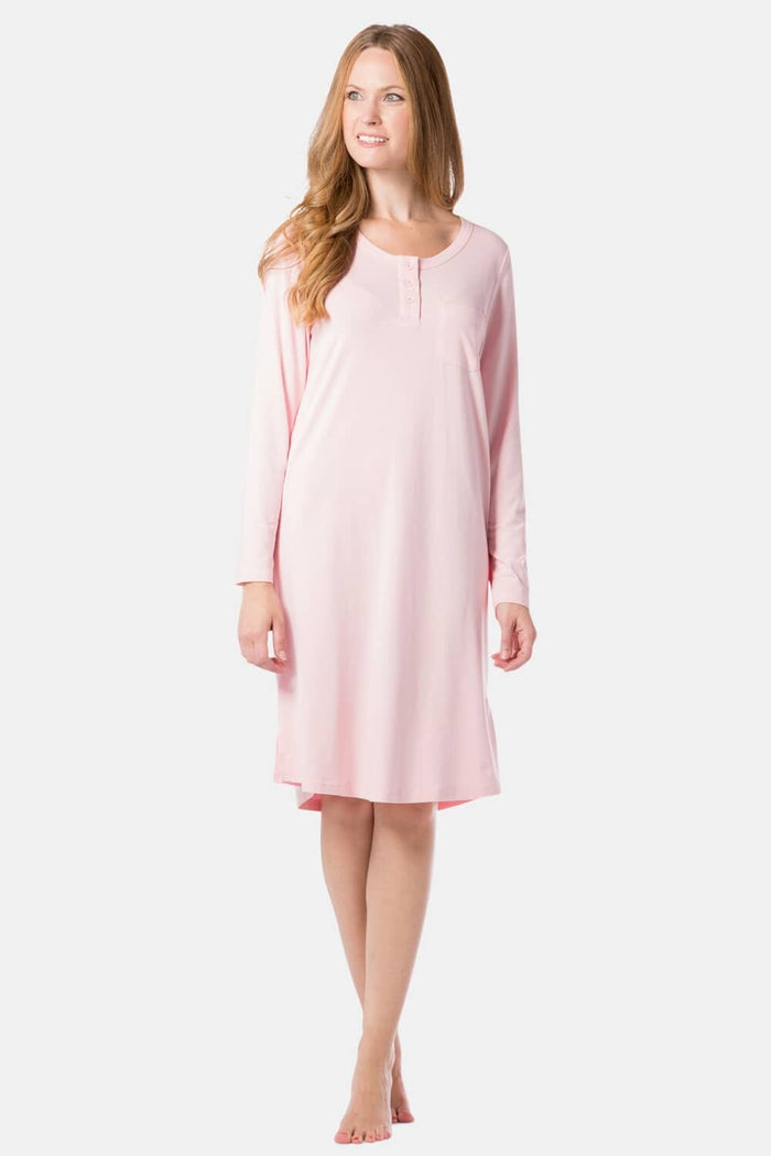 Women's EcoFabric™ Below Knee Henley Nightshirt Womens>Sleep and Lounge>Nightgown Fishers Finery Heavenly Pink X-Small