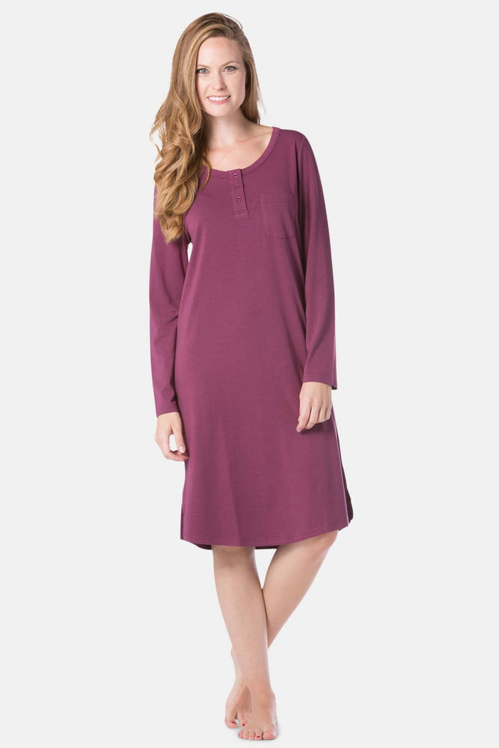 Women's EcoFabric™ Below Knee Henley Nightshirt Womens>Sleep and Lounge>Nightgown Fishers Finery Wine X-Small
