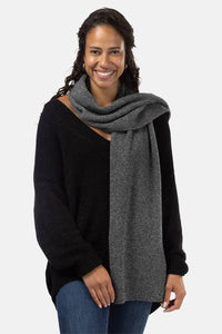 Women's 100% Pure Cashmere Ribbed Knit Scarf with Gift Box Womens>Accessories>Scarf Fishers Finery Heather Gray
