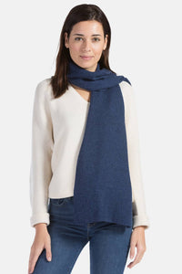 Women's 100% Pure Cashmere Ribbed Knit Scarf with Gift Box Womens>Accessories>Scarf Fishers Finery Heather Navy