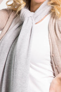 Women's 100% Pure Cashmere Ribbed Knit Scarf with Gift Box Womens>Accessories>Scarf Fishers Finery Light Gray
