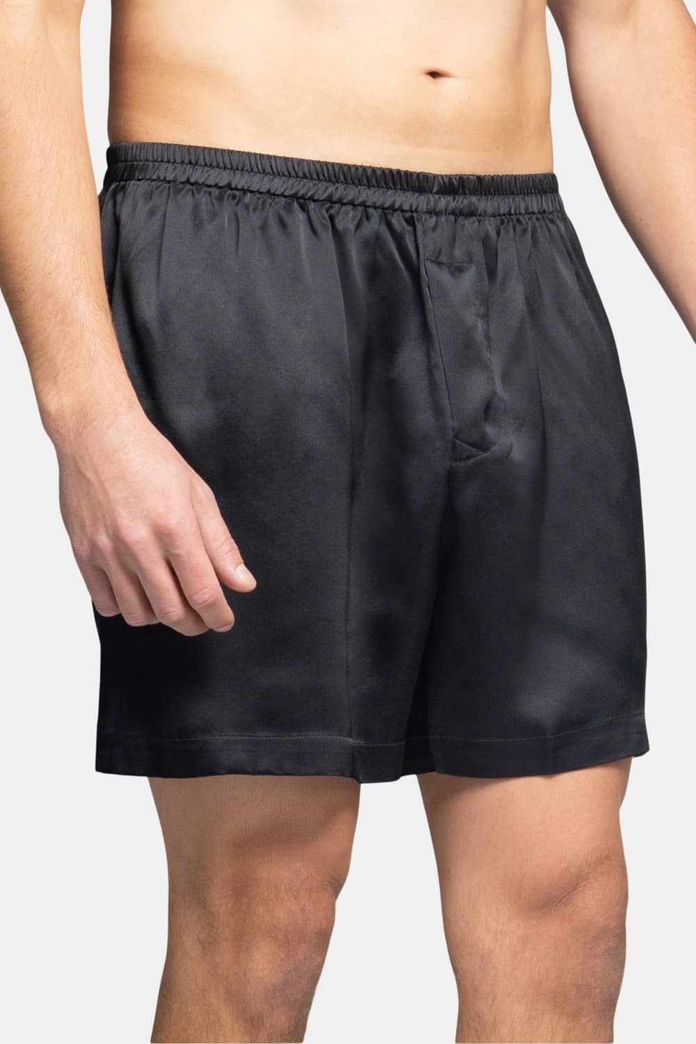 Men's 100% Pure Mulberry Silk Lounge Boxers - IMPROVED No-Roll Waistband Mens>Sleep and Lounge>Boxer Fishers Finery Moonless Night S