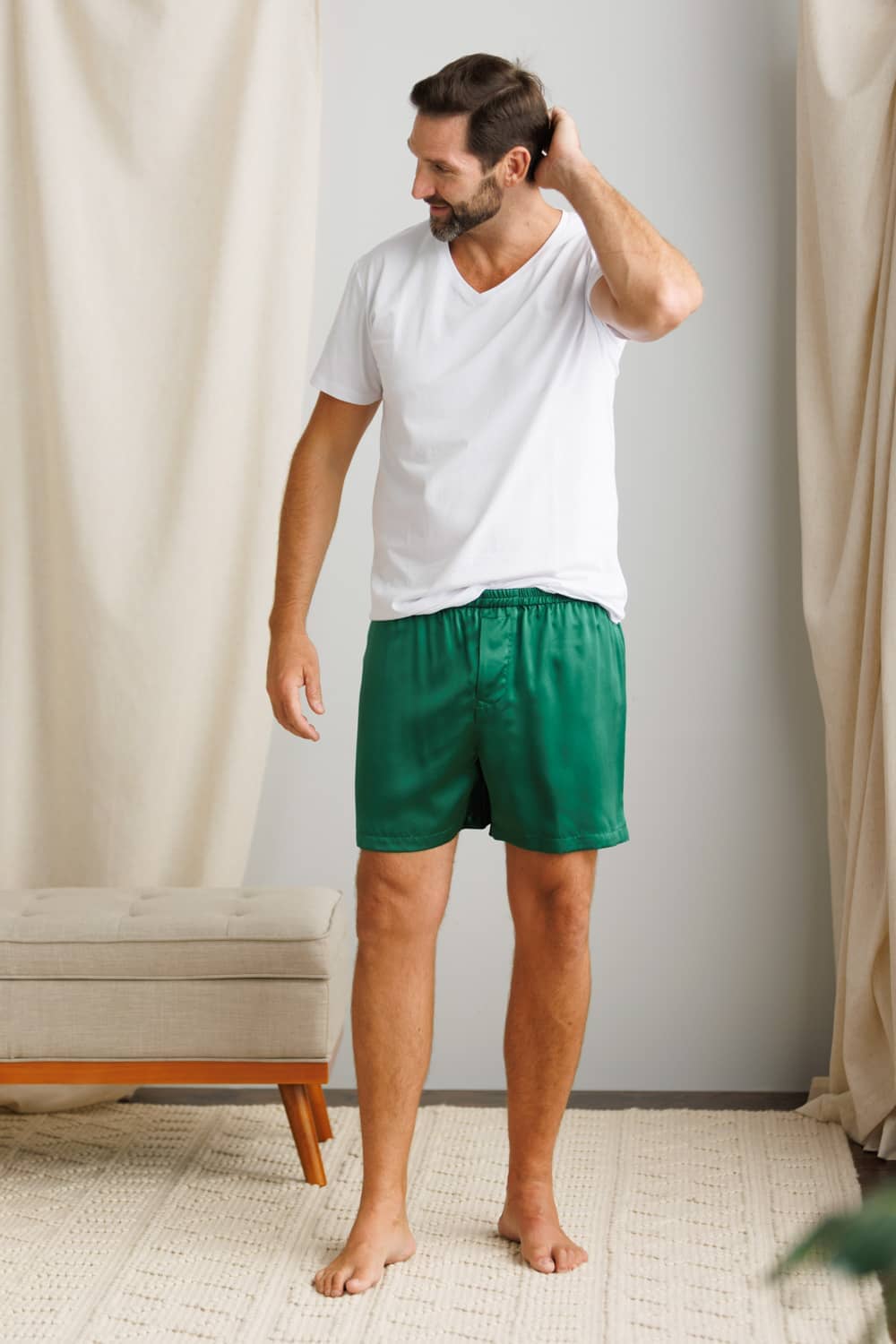 Men's 100% Pure Mulberry Silk Lounge Boxers - IMPROVED No-Roll Waistband Mens>Sleep and Lounge>Boxer Fishers Finery