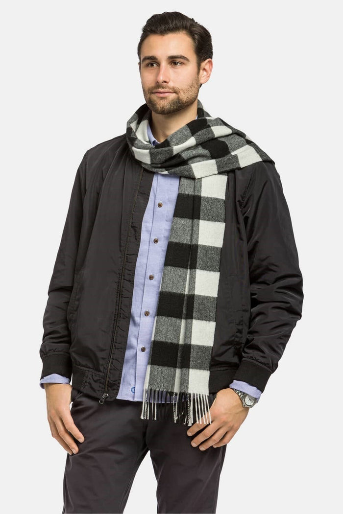 Men's Classic 100% Pure Cashmere Scarf Mens>Accessories>Scarf Fishers Finery White Buffalo Plaid One Size