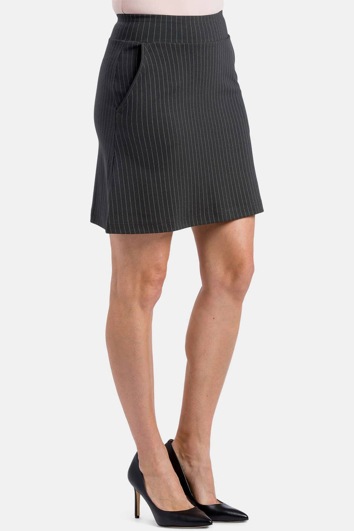 Women's Ponte Knit A-Line Skirt with Pockets Womens>Skirt Fishers Finery PINSTRIPE X-SMALL